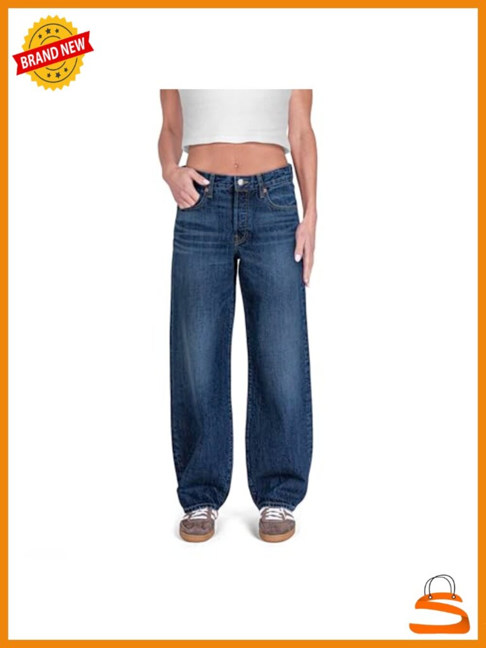 Baggy Wide Leg Mid Rise Jeans Button Fly 5-Pocket
